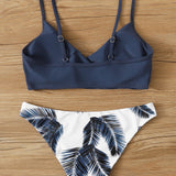 Swim Bikini top con tira ajustable con bragas con estampado de palma