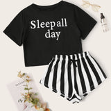 Conjunto de pijama con estampado de letra y rayas