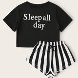 Conjunto de pijama con estampado de letra y rayas