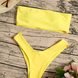 Swim Conjunto de bikini liso Sujetador bandeau y traje de bano de 2 piezas con parte inferior de pierna alta