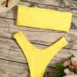 Swim Conjunto de bikini liso Sujetador bandeau y traje de bano de 2 piezas con parte inferior de pierna alta