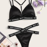 Set de lenceria harness con cinta con letra