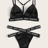 Set de lenceria harness con cinta con letra