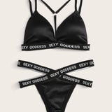 Set de lenceria harness con cinta con letra