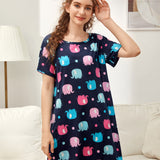 Vestido para dormir elefante de dibujos animados con estampado