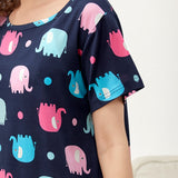 Vestido para dormir elefante de dibujos animados con estampado