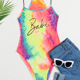 EZwear Body de tirantes de tie dye con estampado de letra