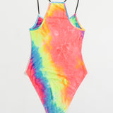 EZwear Body de tirantes de tie dye con estampado de letra