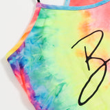 EZwear Body de tirantes de tie dye con estampado de letra