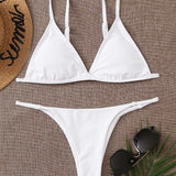 Swim Conjunto de bikini minimalista Sujetador triangular y bottom de tanga Traje de bano de 2 piezas