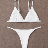 Swim Conjunto de bikini minimalista Sujetador triangular y bottom de tanga Traje de bano de 2 piezas