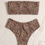 Swim Banador bikini de cintura alta bandeau de leopardo