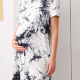 Maternidad vestido estilo camiseta bajo con abertura de tie dye