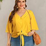 Blusas Etra Grandes Lazo delantero Liso Amarillo Casual