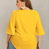 Blusas Etra Grandes Lazo delantero Liso Amarillo Casual