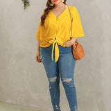 Blusas Etra Grandes Lazo delantero Liso Amarillo Casual