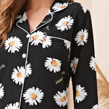 Conjunto de pijama con boton delantero con estampado de girasol