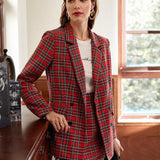 Prive Conjunto blazer de tartan con boton de cuello V con falda