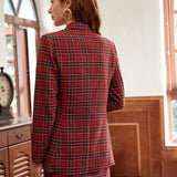 Prive Conjunto blazer de tartan con boton de cuello V con falda