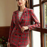 Prive Conjunto blazer de tartan con boton de cuello V con falda