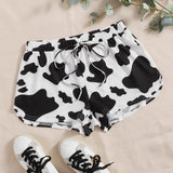 EZwear Shorts con estampado de vaca de cintura con nudo