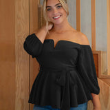 Prive Top peplum con cinturon de hombros descubiertos