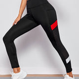 Yoga Futuristic Leggings deportivos de color combinado con bolsillo