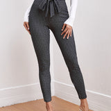 Clasi Pantalones ajustados con cordon delantero de cintura con volante de cuadros ropa de trabajo
