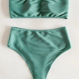 Swim Traje de bano de 2 piezas con parte superior tipo bandeau y bottom de cintura alta de un solo biquini