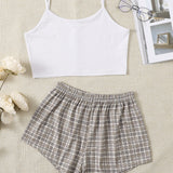 Conjunto de pijama top de tirantes corto con shorts de tartan