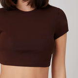 BASICS Camiseta crop algodon de manga casquillo unicolor