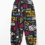 EZwear Pantalones conicos con estampado de letra y dibujo