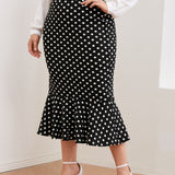 Clasi Plus Polka Dot Mermaid Hem Skirt