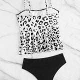 Swim Banador bikini bajo con fruncido de leopardo