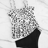 Swim Banador bikini bajo con fruncido de leopardo