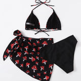 Swim Curve Plus Set bikini seta Sujetador triangulo halter con bottom de talle alto con falda playa 3 piezas traje de bano