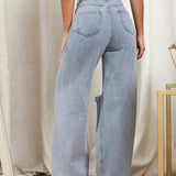 EZwear Jeans con cremallera con diseno de desgarro de pierna ancha