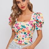 Prive Top con estampado floral de manga farol