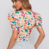 Prive Top con estampado floral de manga farol