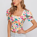 Prive Top con estampado floral de manga farol