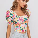 Prive Top con estampado floral de manga farol