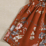 VCAY Conjunto top de tirantes de croche de espalda con cordon con shorts floral de cintura con volante