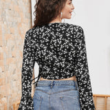 VCAY Top de manga con volante floral