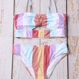 Swim Conjunto de bikini colorblock Top de bikini con corte fruncido y traje de bano hipster de 2 piezas con ribete festoneado