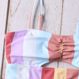 Swim Conjunto de bikini colorblock Top de bikini con corte fruncido y traje de bano hipster de 2 piezas con ribete festoneado