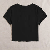 EZwear Camiseta tejida de canale ribete en forma de lechuga unicolor