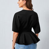 Prive Top peplum de cintura con cordon de cuello profundo