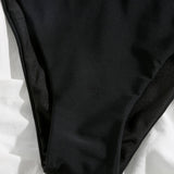 Swim Conjunto de bikini unicolor Camiseta sin mangas y bottom de corte alto Traje de bano de 2 piezas