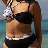 Swim Vcay Banador bikini con aro asimetrico con estampado de marmol