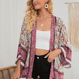 kimono Con Estampado Grafico Y Frente Abierto